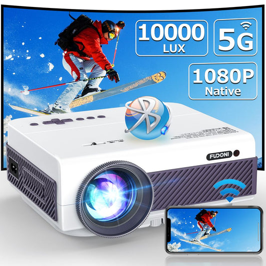 Projector with WiFi and Bluetooth, Native 1080P Outdoor Projector 10000L Support 4K, Portable Movie Projector with Screen and Max 300", Compatible with iOS/Android/Laptop/TV Stick/HDMI/USB/VGA